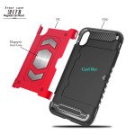 Wholesale iPhone Xs Max Metallic Plate Case Work with Magnetic Holder and Card Slot (Red)